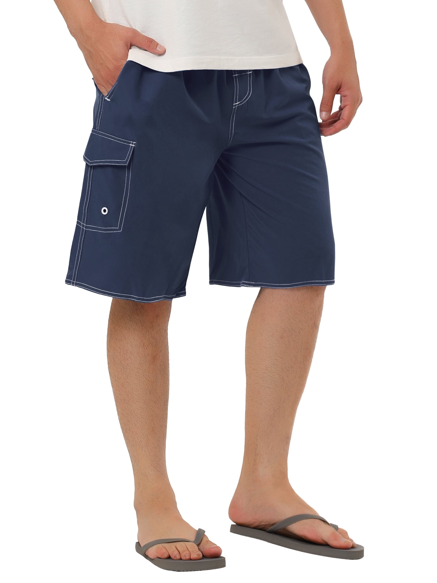 INSPIRE CHIC Father's Day Men's Shorts Summer Drawstring Elastic Waist Solid Beach Board Swim Shorts 36 Dark Blue