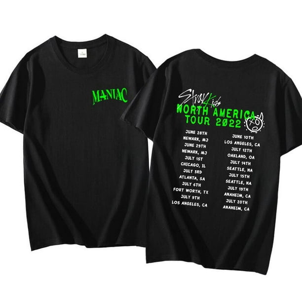 Camiseta de Kpop Stray Kids para niños, camisa de concierto maníaco de América del Norte, ropa de apoyo para Fans, pareja de manga corta, regalo de colección para fanáticos