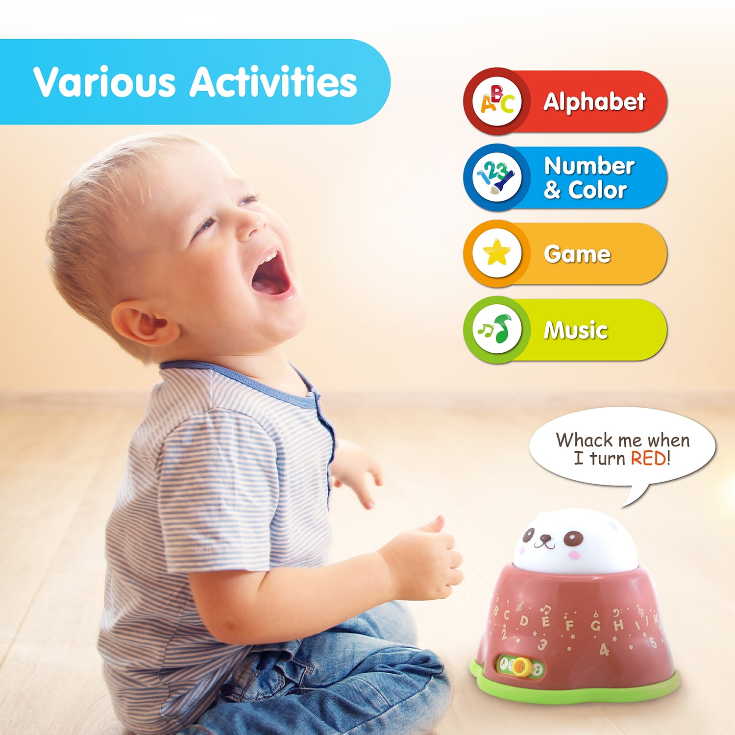 BEST LEARNING Whack and Learn Mole – Infant & Toddler Developmental Toy | Learn ABC, 123 | Interactive Light-Up Music Game for Ages 6 Months Up