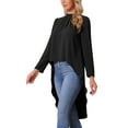 thumbnail image 4 of Women's High Low Tops Long Sleeve Back Keyhole Round Neck Asymmetrical Hem Tops Dressy Casual Blouse XL Black, 4 of 6