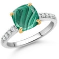 thumbnail image 2 of Gem Stone King 925 Sterling Silver and 10K Yellow Gold Green Malachite and White Lab Grown Diamond Engagement Ring for Women (3.20 Cttw, Cushion 8MM, Gemstone Birthstone, Size 7), 2 of 4