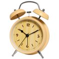 thumbnail image 1 of Despertador vintage con doble campana, diseño de grano de madera y metal, 1 of 2