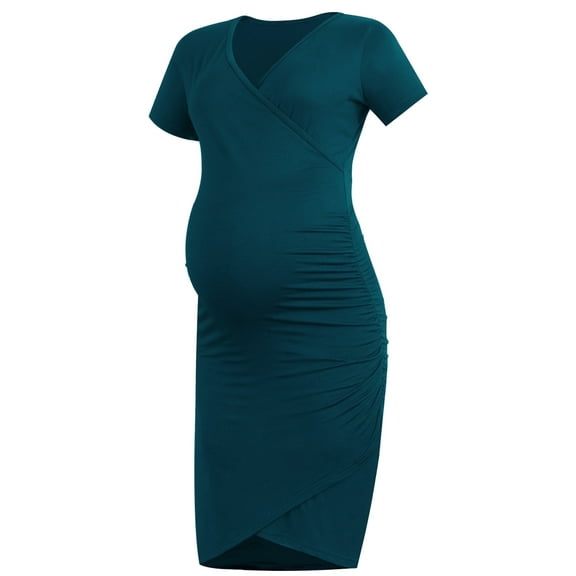 Short Sleeve Summer Maternity Dress for Woman Ruched Pregnancy Clothes