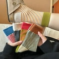 thumbnail image 2 of Xiao Hua 8 pares de calcetines de rayas coloridas estilo retro, bonitos calcetines deportivos para mujer, anillo verde, 2 of 3