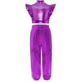 thumbnail image 3 of Haitryli Kids Girls Sparkly Metallic Hip-Hop Jazz Dance Outfit Mesh Patchwork Crop Top and Cargo Pants Set Purple 12, 3 of 6