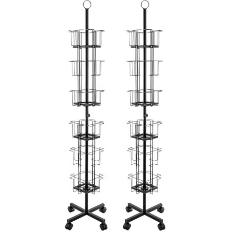 2Pcs-24 Pocket Rotating Display Rack Greeting Card Rack Magazine Comic Book Post Brochure Display Stand Holder Catalog Literature Rack for Retail Stores, Grocery, and Convenience Stores
