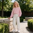 thumbnail image 5 of newwalpole Girls Cropped Sweatshirt Off Shoulder Long Sleeve Casual Crop Top | Cute Loose Fit Pullover Solid Color Y2K Trendy Shirt for Daily School Wear(Pink,9-10 Years), 5 of 6