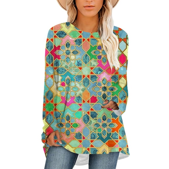 CLOOCL Women Plus Size Blouse Colorful Rhombus Graphics Print Female Long Sleeve Casual Tops