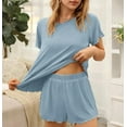 thumbnail image 5 of DAKIMOE Womens Pajamas Set, 2 Piece Ribbed Knit Pjs Short Sleeve Sleepwear Set Soft Pj Lounge Sets, 5 of 8