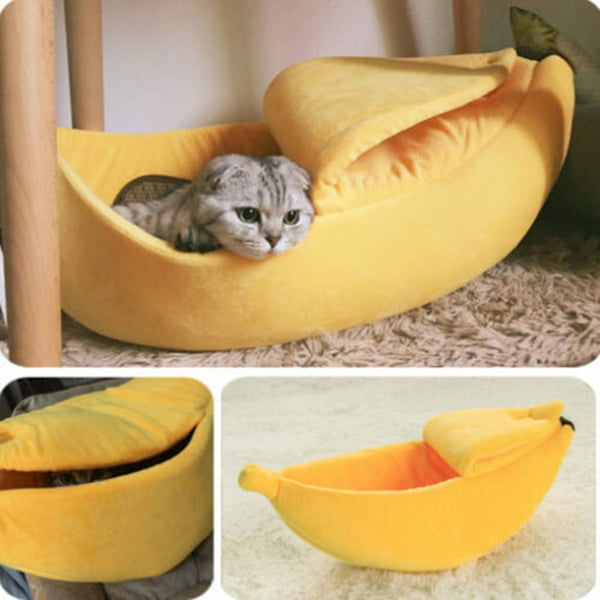 Teekit Banana Peel Cat House Cute Bed Mat Soft Plush Padding Cushion for Cats Kittens