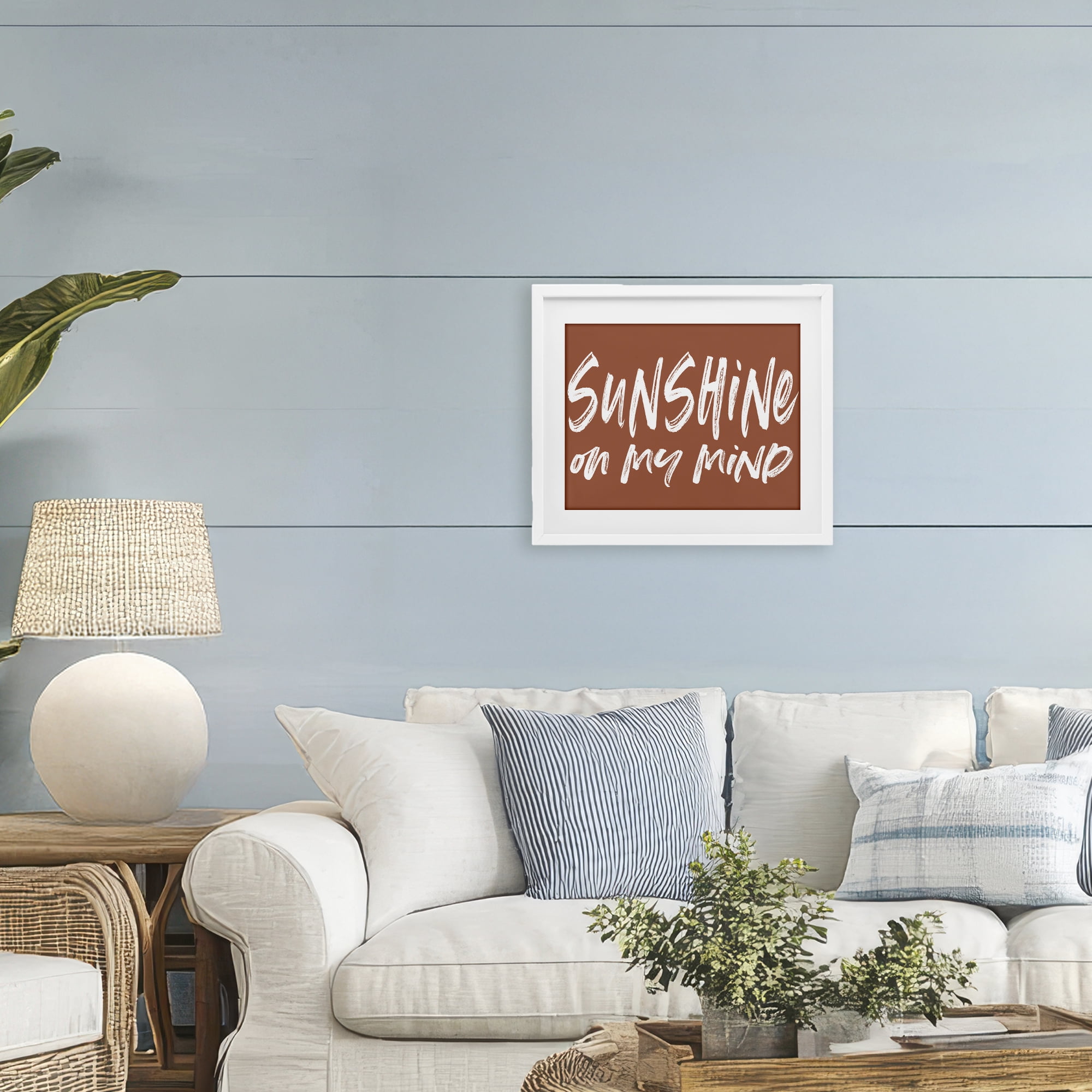 Sunshine State Of Mind Brown White Framed Print Under Glass, design by Lettered and Lined