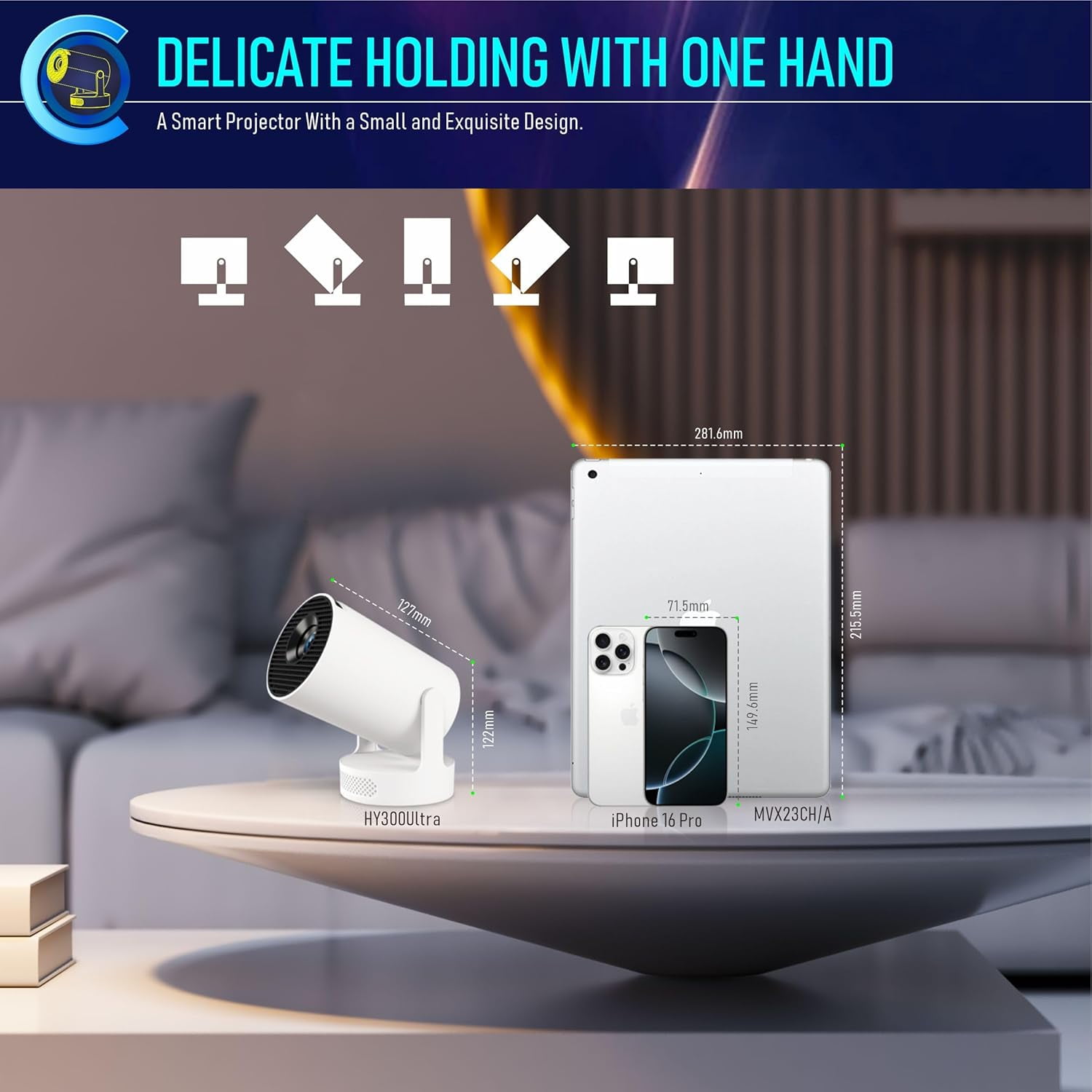 Projector HY300Ultra with WiFi 6  5.4 4K Support Android 11 Portable Home Theater