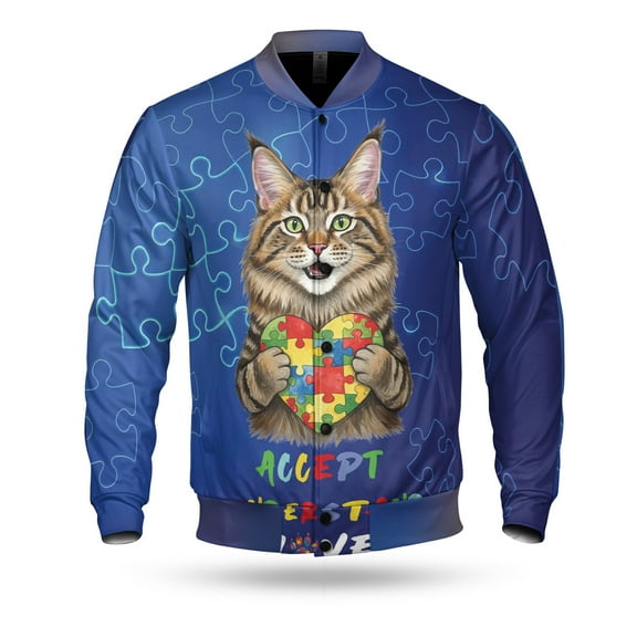 Autism Awareness Maine Coon Accept Understand Love All Over Print 3D Baseball Jacket Cat Lover Kitten Owner Gifts Bomber Jacket Softball - 12003