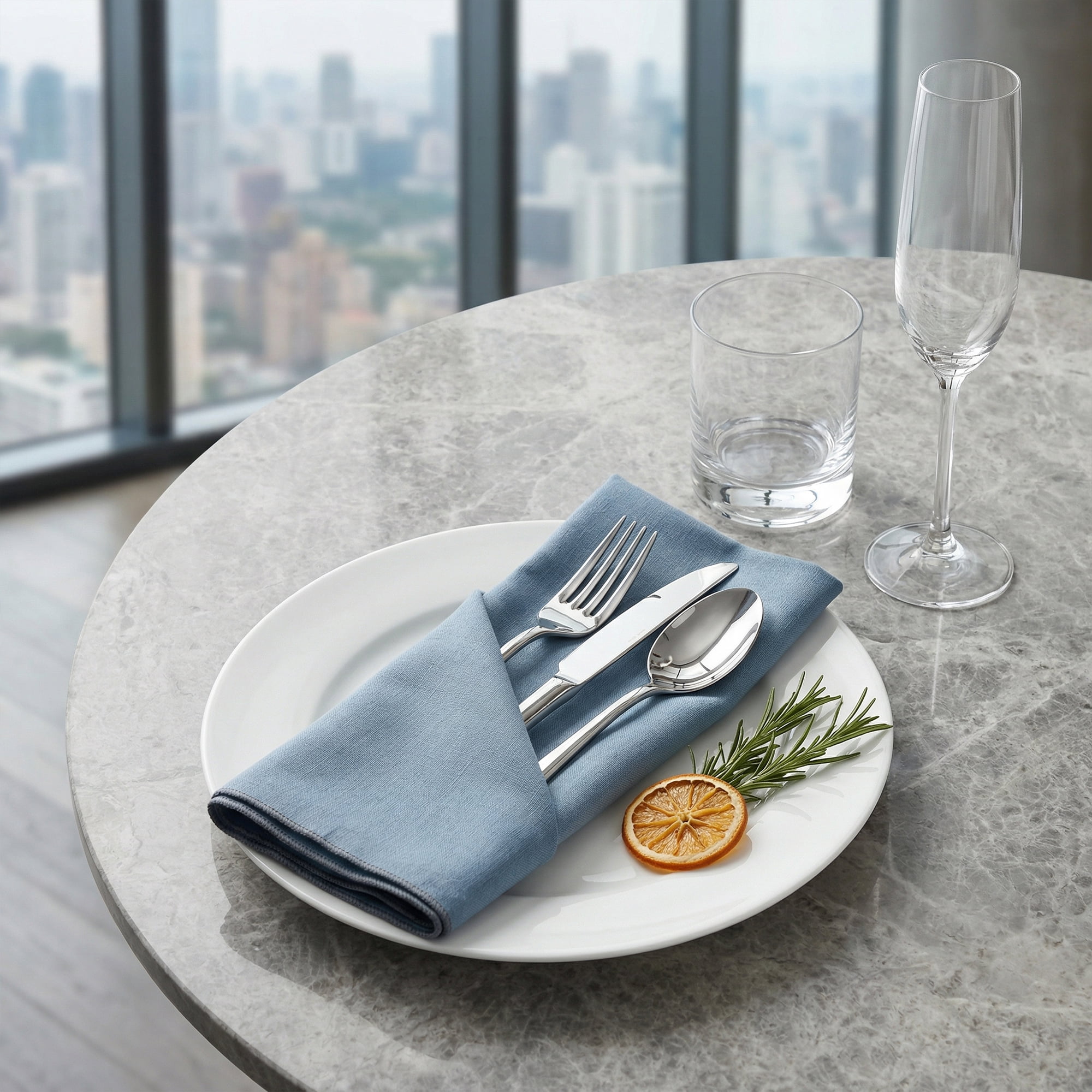 Unique Bargains 12Pcs Cotton Washable Dinner Cloth Napkins Hazy Blue 18x18inch