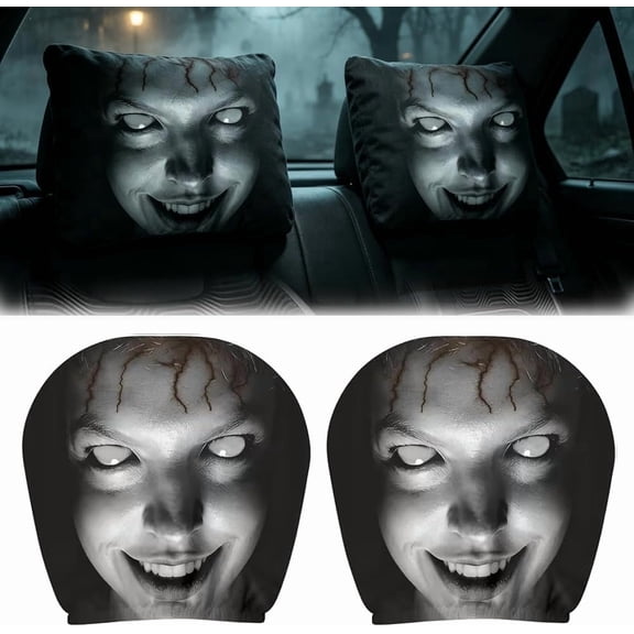 Ghost Face Headrest Covers | 2Pcs 2026 New Spooky Scary Headrest Covers for Cars | Funny Washable Breathable Face Car Head Rest Cover Protector for Halloween