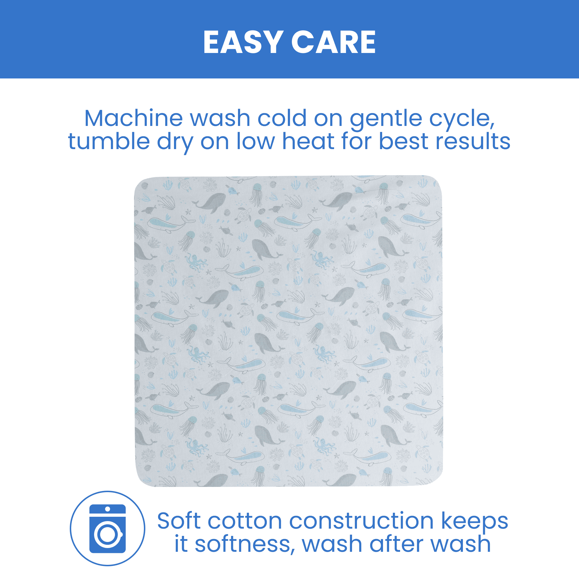 Delta Children 100% Organic Jersey Cotton Baby Receiving Blankets for Girls and Boys – 30x40 Inches - GOTS Certified (Pack of 2), Sea Life