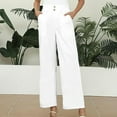 thumbnail image 2 of XUNKUSGA Wide Leg Pants Woman Casual Business Pants Wide Waisted Ruffles Button Down Zipper Work Pants Women Loose Comfy Lounge Trousers With Pockets, 2 of 5