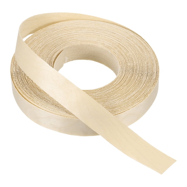 Bisel de Uxcell, Cinta de Chapa de Madera Pre-pegada Flexible para Bisel de Contrachapado con Adhesivo Termofusible para Restauración de Muebles Abeto 1 pulgada x 49 pies