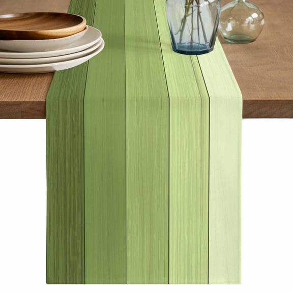 Green Wood Grain Table Runner, Ombre Rustic Retro Wooden Plank Washable Cotton Linen Table Runners 72 Inches Long, Dresser Scarf Runner for Dining Tables/TV Stands/Coffee/Cabinets 18''x72''