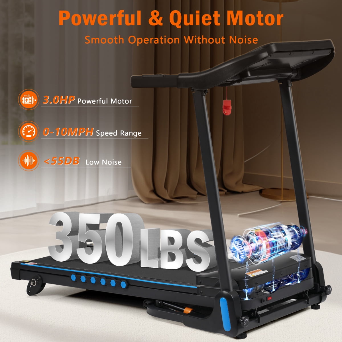 3.0 HP Incline Treadmill for Running & Walking, Treadmills For Home 350 lbs Weight Capacity Hydraulic System Auto-Folding Treadmill with Type C & USB Charge For Android, 10MPH, Bluetooth Speaker