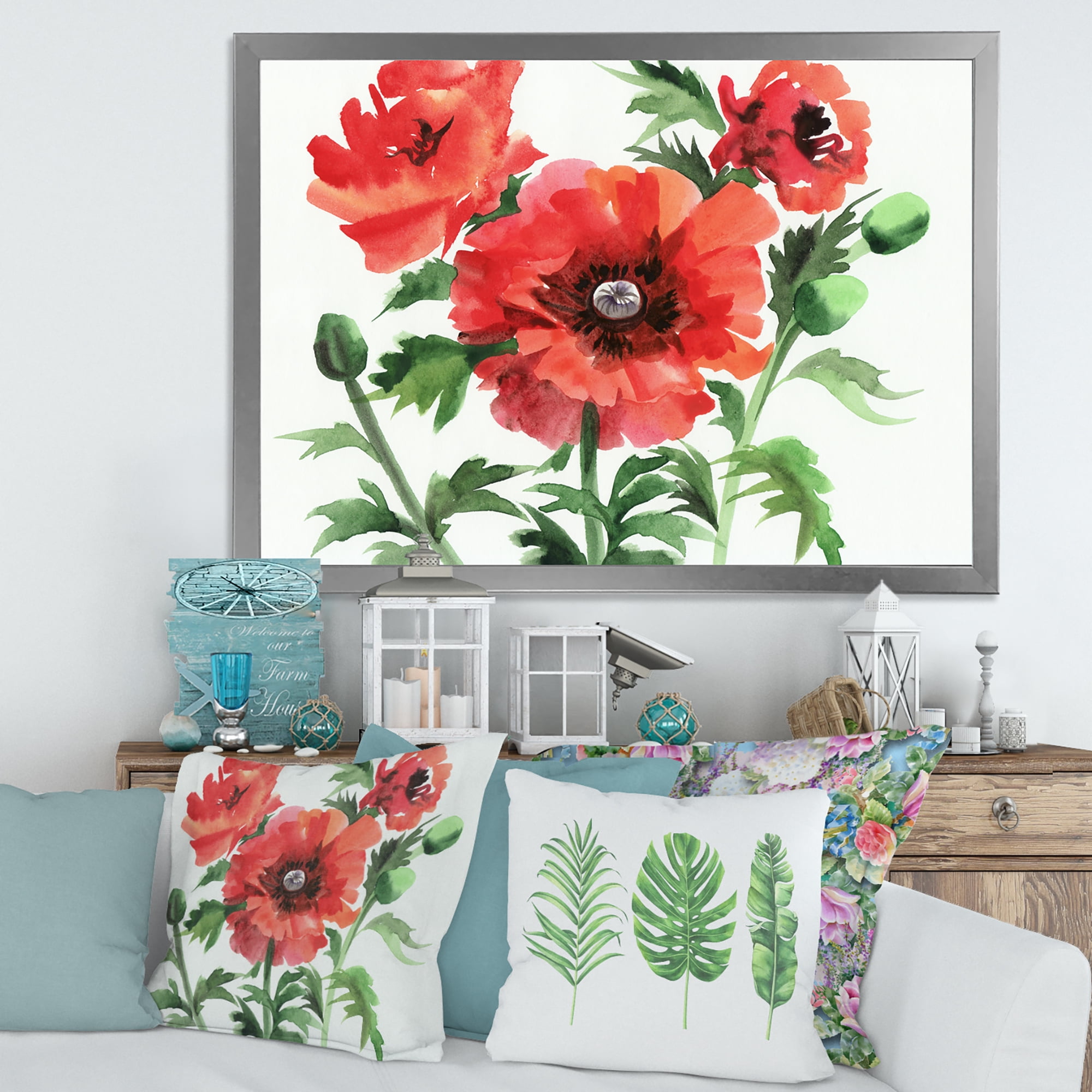 Designart 'Ancient Red Poppies II' Traditional Framed Art Print