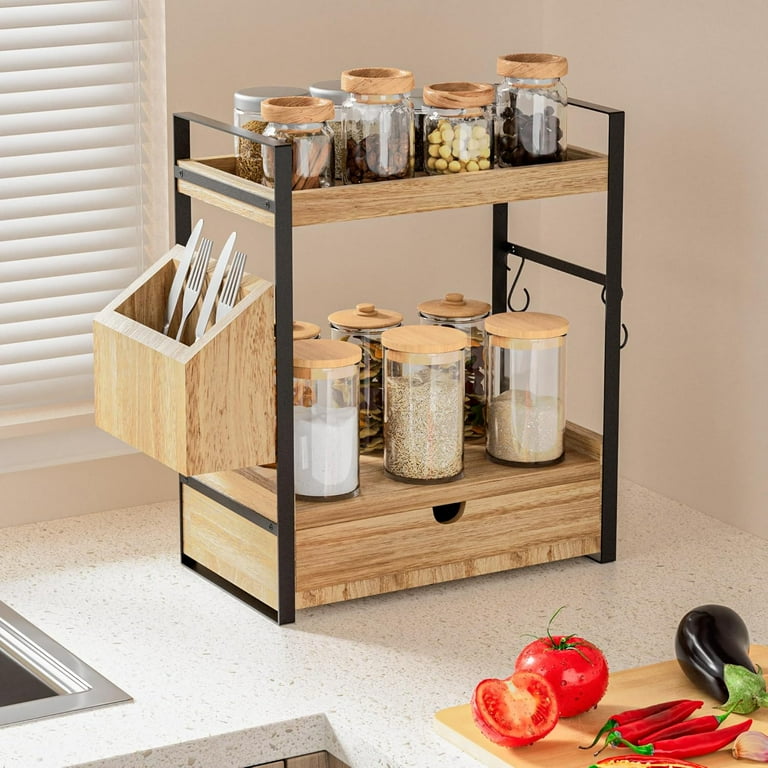 Gijjgole 2-Tier Wood Bathroom Counter Organizer With Drawer photo 2