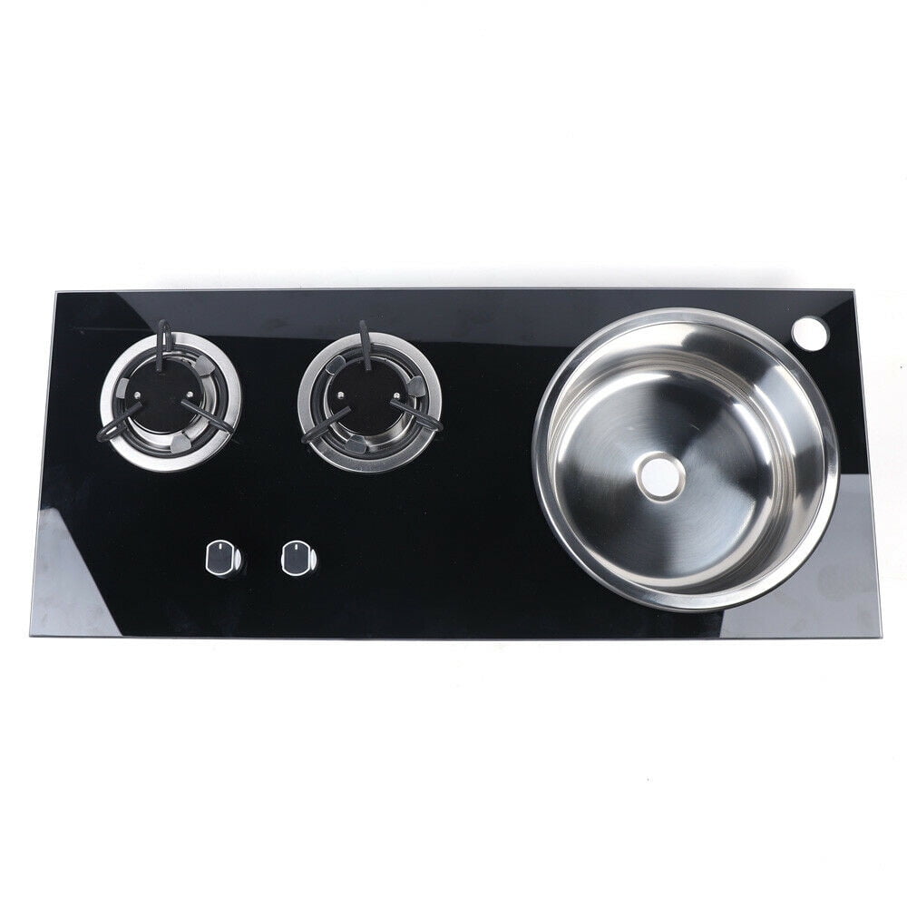 WUZSTAR 2 Burners Gas Camping Stove Hob Sink Combo for Boat Caravan RV Camper , Easy to Clean