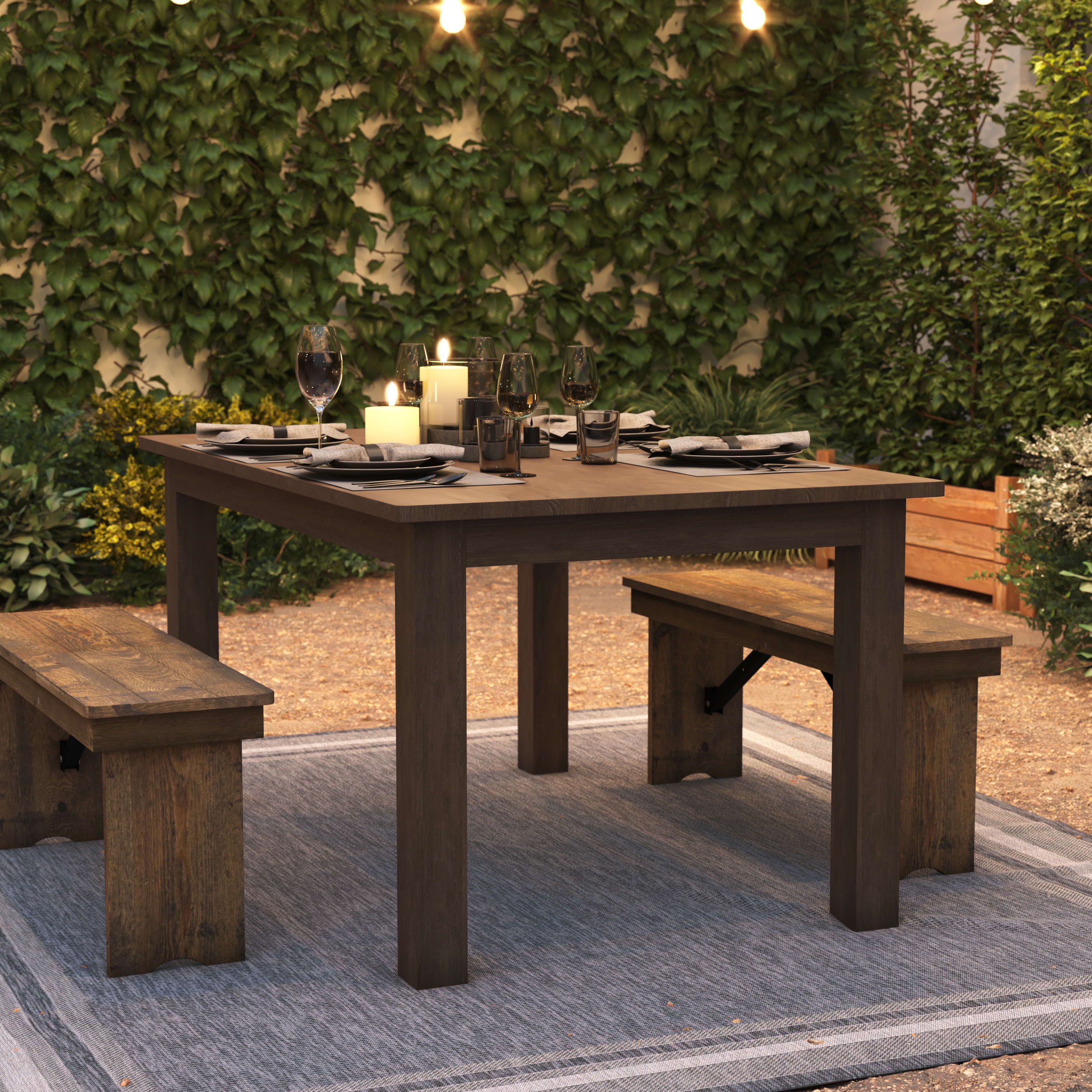 Flash furniture rectangular antique rustic on sale solid pine farm dining table