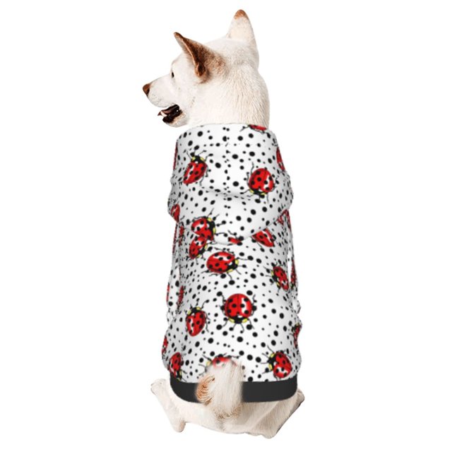 Balery Red Ladybugs On Black Dotted Sudadera con Capucha para Perros Pequeños – Ropa para Mascotas, Disfraz para Perros y Gatos, Ideal para Fiestas y Cosplay-X-Small