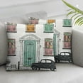 thumbnail image 3 of BANET  Throw Pillow Cover Set of 2, House Doors Art Pattern City Collage Entrance Dog Car Pattern, Decorative Square Covers for Couch Bed &amp; Sofa,White Green and Pink 20x20in, 3 of 7