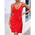 thumbnail image 6 of Jaimenalin Womens V Neck Tie Front Sleeveless Halter Midi Dress Fashion Summer Casual Party Outfit Red XL, 6 of 9