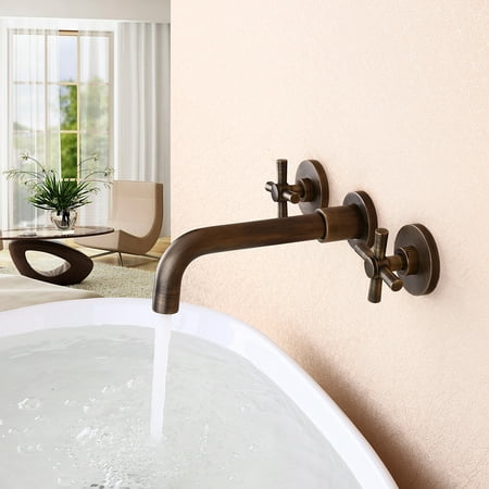 homary wall mounted double cross handle bathroom sink faucet in antique  brass | walmart canada