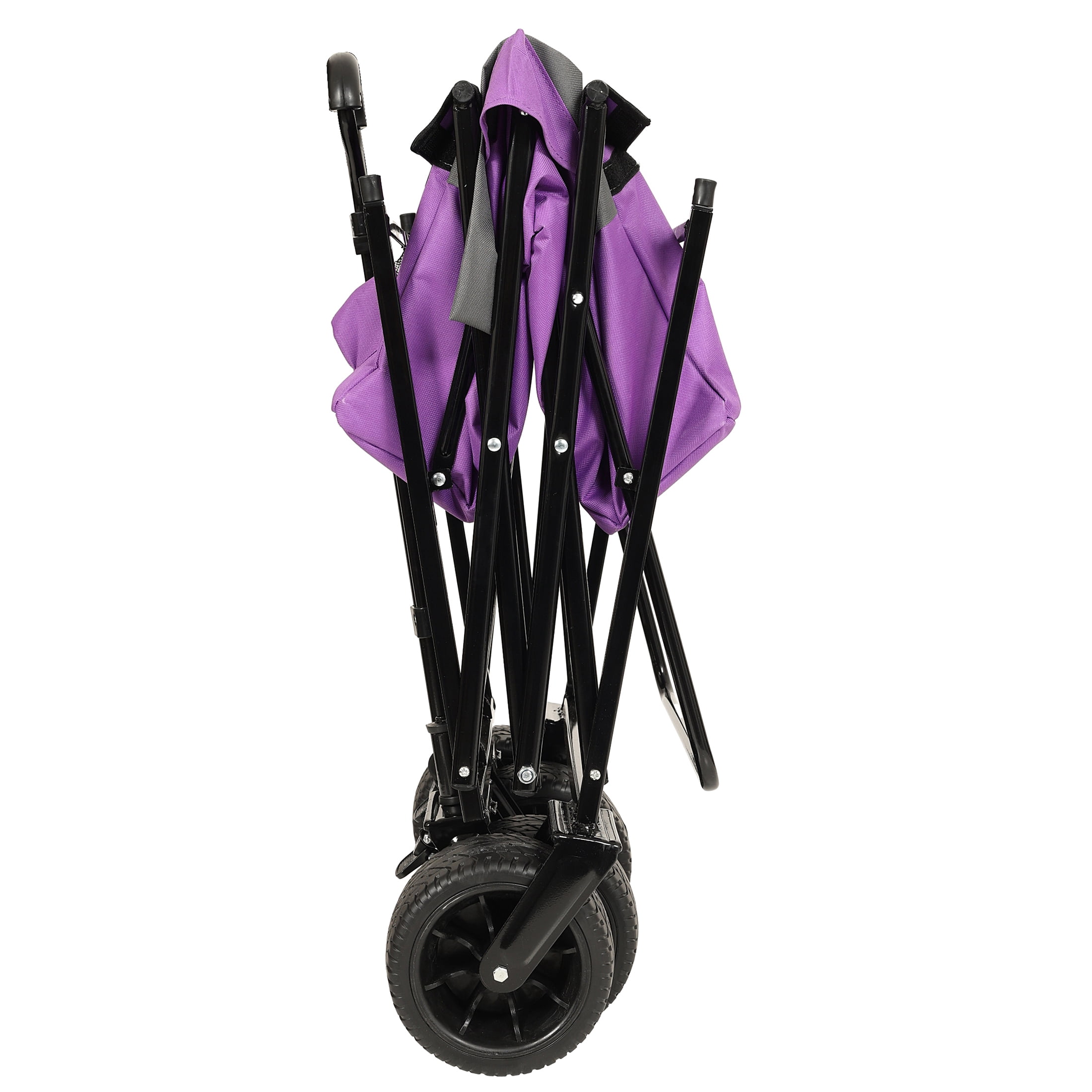 Heavy Duty Folding Wagon with Canopy, 480 lbs Collapsible Wagon Stroller with Mosquito Net, 7"x4" All-Terrain Wheels for Camping, Garden, Purple