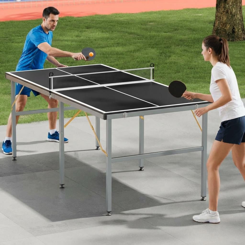 6X3ft Mid-Size Table Tennis Tables,Portable Ping Pong Table Game with Net, 2 Paddles & 3 Balls for Indoor/Outdoor Use