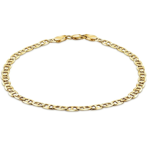 PORI JEWELERS 925 Sterling Silver 4.5mm Mariner Chain Link Anklet - Available in Silver or Yellow