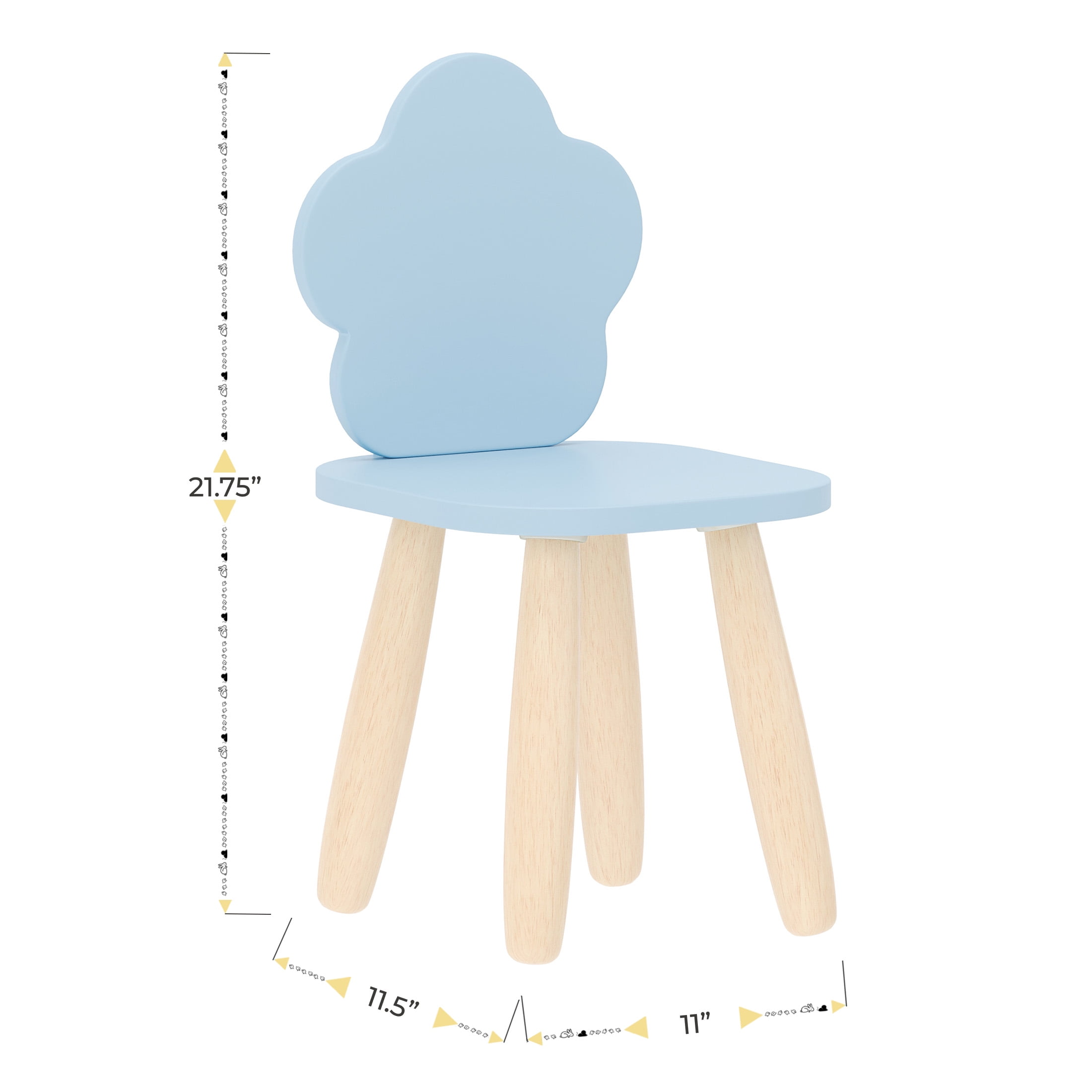 Buzz & Bloom Kids 3-Piece Wooden Cloud-Shaped Table and Chairs Set, Blue/Natural