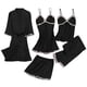thumbnail image 1 of Conjuntos de pijama para mujer Umfun, de satén liso, de seda, para dormir, camiseta sin mangas, pantalones cortos, vestidos, batas, conjuntos de pijama de cinco piezas, conjunto de estar a juego,, 1 of 2