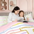thumbnail image 4 of meiyoeat Glitter Letter J Full Size Bedding Sets for Girls Kids, Rainbow Initial Full Size Bed in a Bag, Pastel, Pink Reversible, 7-Piece, 4 of 6
