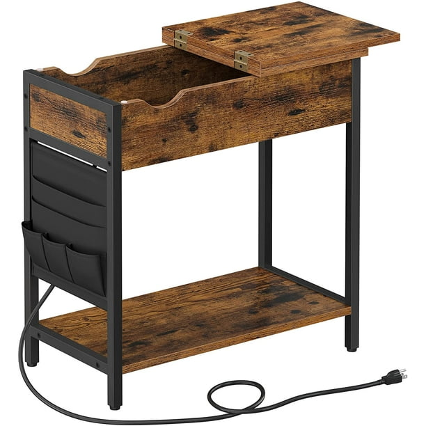 VASAGLE End Table with Charging Station Nightstand with USB Ports and Outlets Rustic Brown