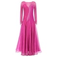 thumbnail image 3 of Alvivi Robes de Danse de Salon à Strass Pailletés pour Femmes Manches Longues en Maille Transparente Robe de Danse Moderne Rose Vif S, 3 of 7