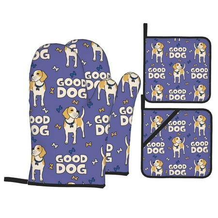 

Oven Mitts and Pot Holders Sets 4 pcs Beagle Dog good Non-Slip Oven Gloves Potholders Soft Quilted Lining Heat Resistant Gloves Hot Pads for Kitchen Cooking Baking