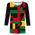 thumbnail image 4 of LYEAA Afrocentric Cultural Tops Women 3/4 Sleeve Round Neck Blouse Soft Cotton Loose Fit Black History Month Commemorative Casual Shirt Multicolor M, 4 of 5