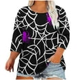 thumbnail image 2 of VKOYWKM Plus Size Tops for Women Halloween Spiderweb Graphic T Shirts 3/4 Sleeve Loose Fit Crew Neck T-Shirts Fall Tops Halloween Costumes, 2 of 4