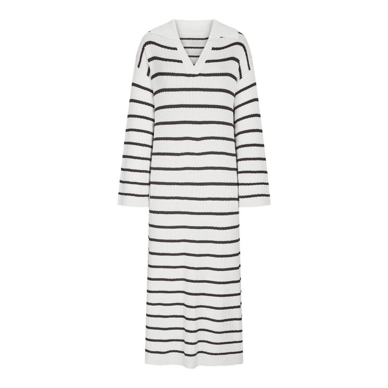 Sentmoon Women Fall Dresses V Neck Breathable Long Sleeve Beach Dresses  Long Striped Oversized Loose Party Dresses for Women Trendy Winter for  Early Spring Weather White M - Walmart.com