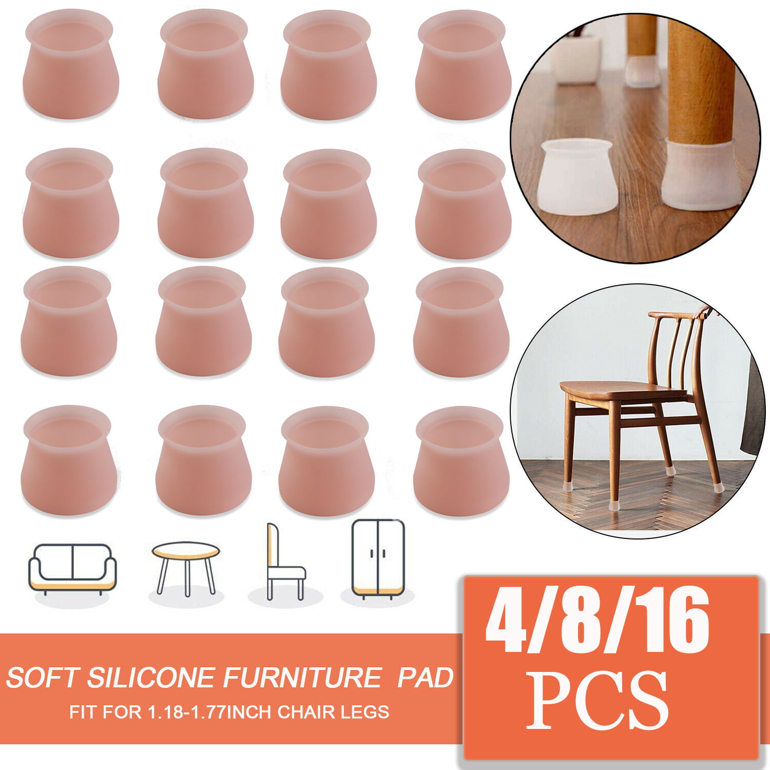 16pcs Silicone Table Chair Leg Protection Cover Feet Furniture Pad Cap Protector 