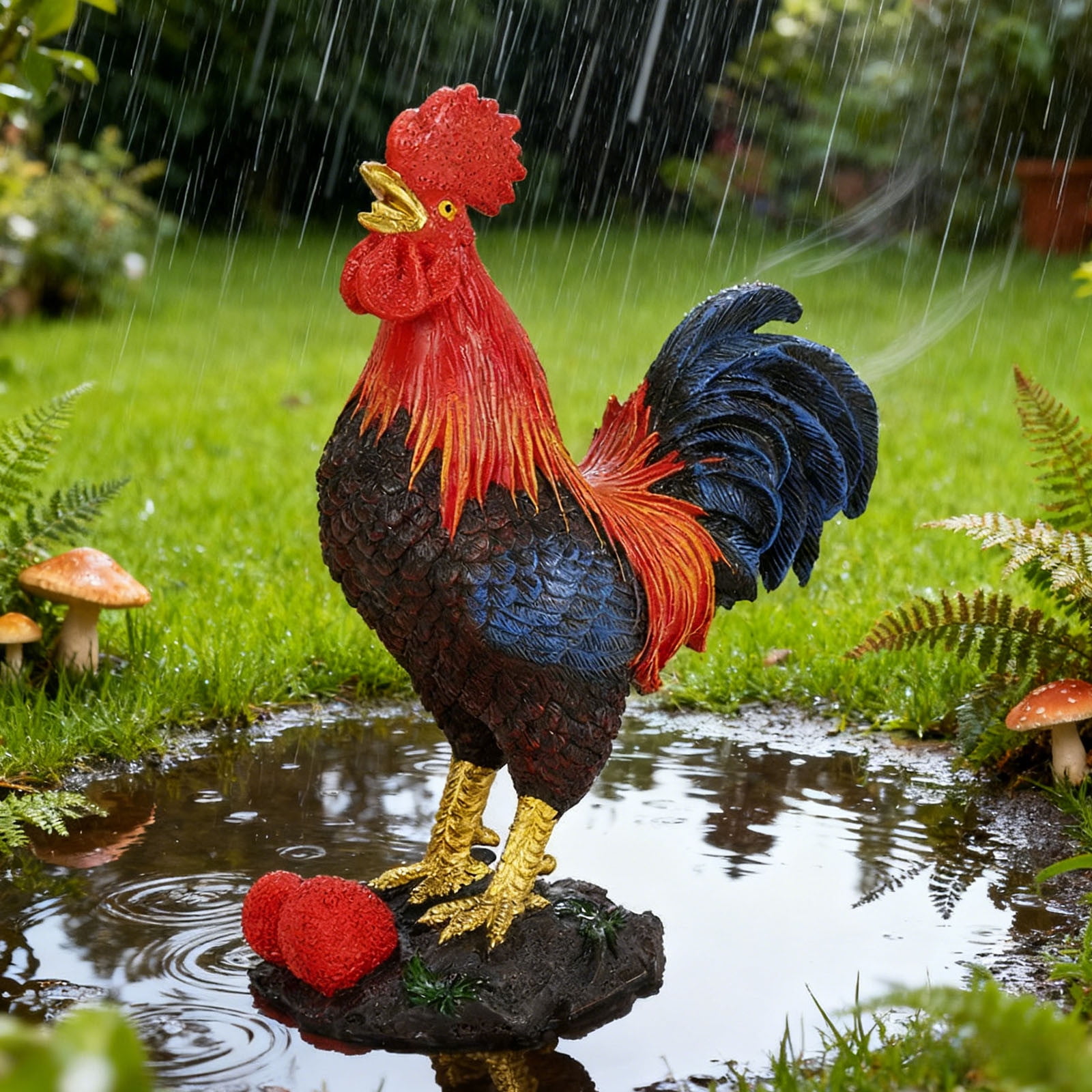 Lunxisen 2 Pcs Rooster Garden Statue Sculpture Outdoor Patio Decor Metal Rooster Figurine Backyard Farmhouse Rustic Yard Art