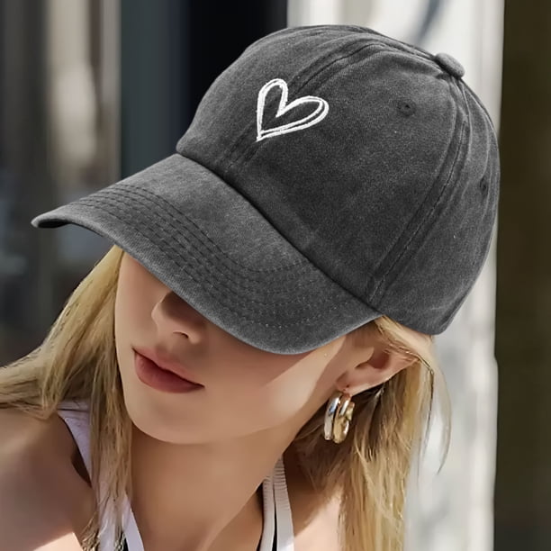 Gorra de béisbol para mujer con bordado de corazón: gorra de moda para niñas para deportes al aire libre,ajustable,bonita y casual