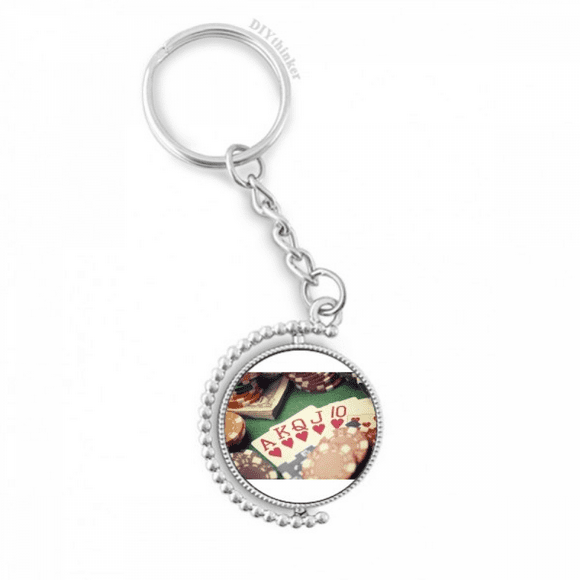 hearts flush poker gambling photo rotatable keyholder disc accessories chain clip
