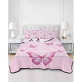 thumbnail image 2 of Quilts Queen Size Bedding Set, Pink Floral Butterflies Lightweight Quilted Comforter, Abstract Art Vintage Botanical Soft Reversible Bedspread Coverlet with Pillow Covers for All Season, 90" x 96", 2 of 7