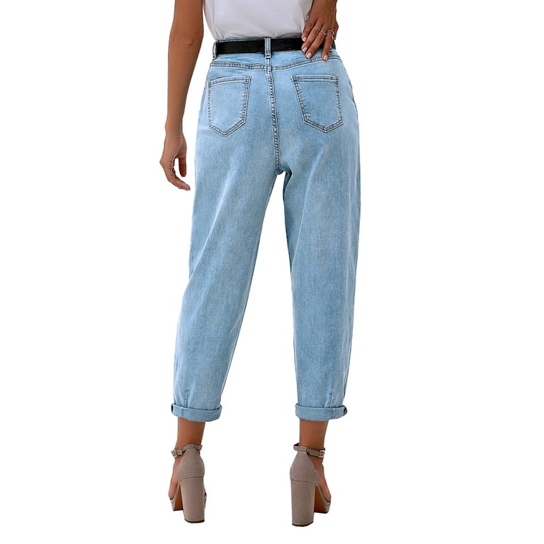 luvamia Women's Classic High Waisted Stretchy Loose Mom Jeans Balloon  Tapered Boyfriend Denim Pants Sizes S-2XL